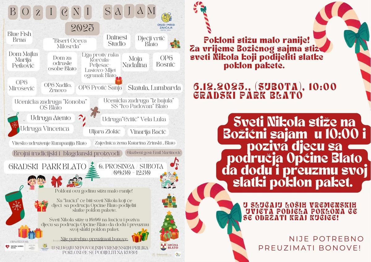 Okusi mirisi zavičaja – Božićni sajam u Blatu / subota, 06.12.2025.